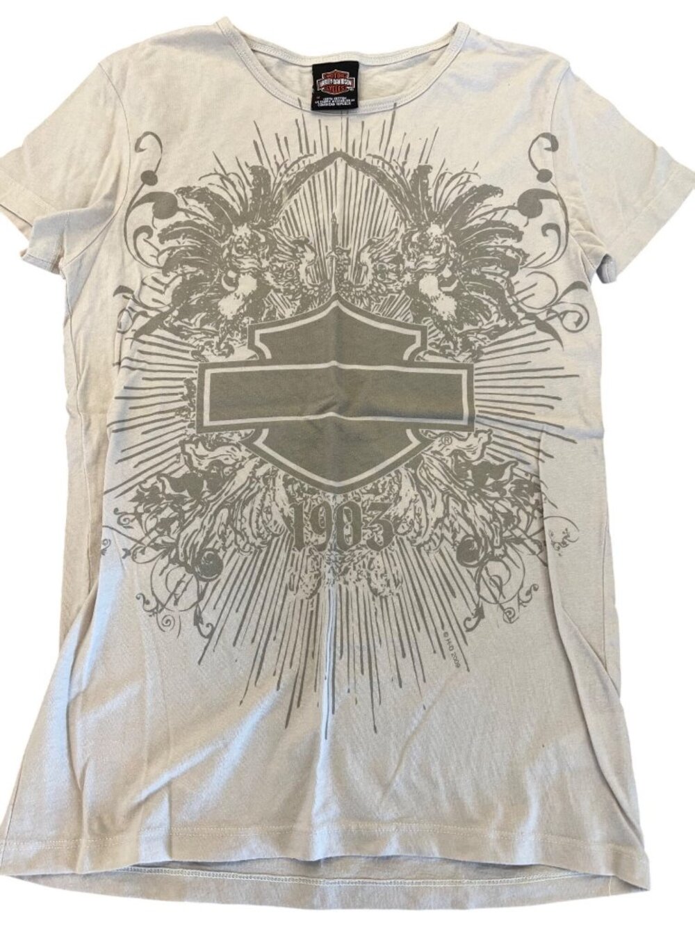 Harley Davidson Y2K White Short Sleeve Graphic T-Shirt Women's Size M Biker Top